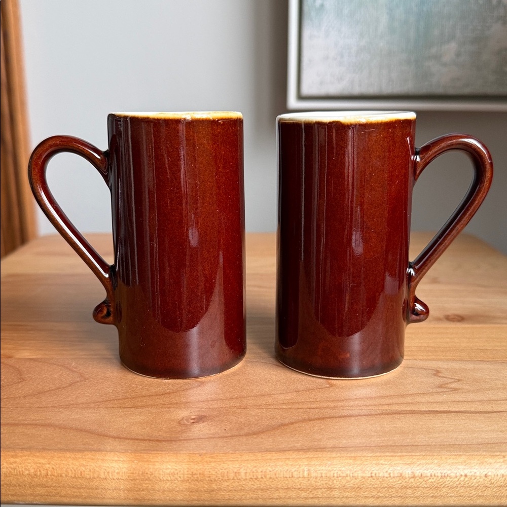 Vintage MCM Tall Espresso Mugs Dark Mocha Brown Glaze Coffee Cups Qty: Set of 2